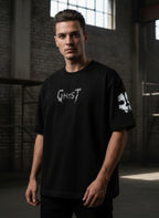 Premium Oversized Ghost T-Shirt | Call of Duty Operator Skull Graphic | Black Heavyweight Cotton