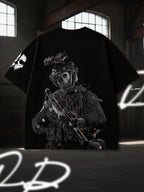 Premium Oversized Ghost T-Shirt | Call of Duty Operator Skull Graphic | Black Heavyweight Cotton
